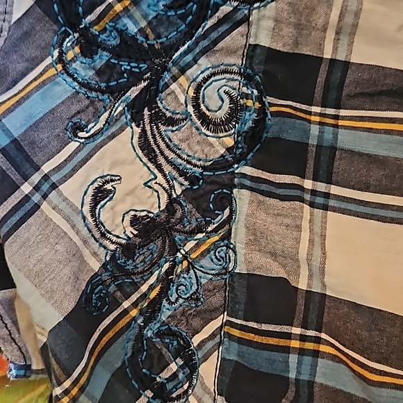 POP ICON CLOTHING y2k Plaid Embroidered Western Short Sleeve Snap Shirt - Picture 4 of 9